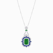 Art Deco Inspired Geometric Pendant with Diamond and Gemstone | Mounting | Without Chain - Shahin Jewelry